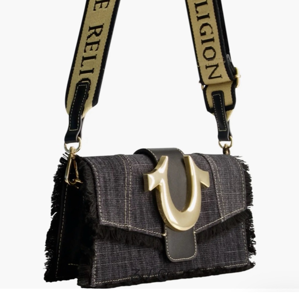 True Religion Black and Gold Crossbody Bag